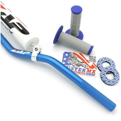 Mister-MX ZAP MX-Lenker Set 22mm Blau – aus 7075 T6 Ergal Aluminum Lenkerpolster, mit Griffen & Sticker 4