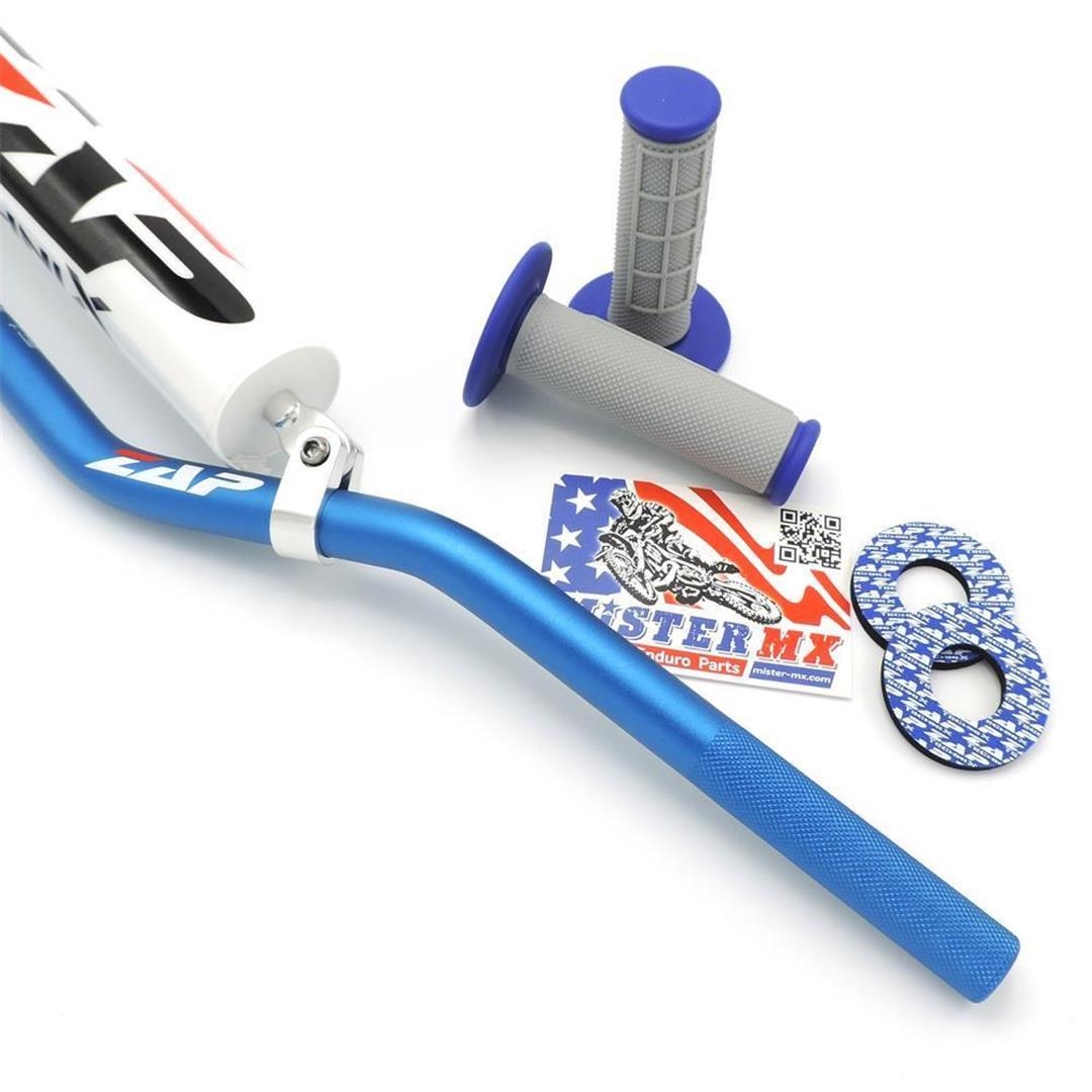 Mister-MX ZAP MX-Lenker Set 22mm Blau – aus 7075 T6 Ergal Aluminum Lenkerpolster, mit Griffen & Sticker 3