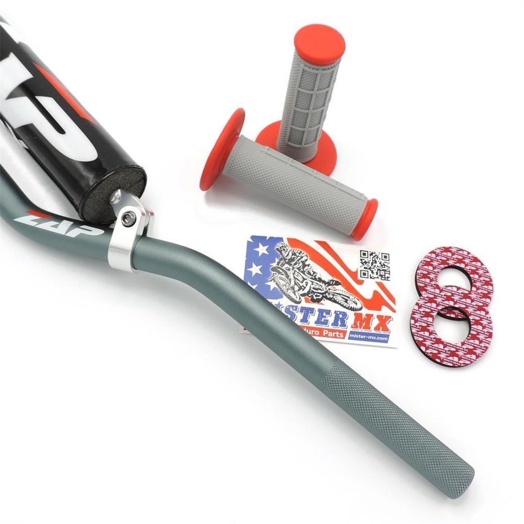 Mister-MX ZAP MX-Lenker Set 22mm Grau/Rot – aus 7075 T6 Ergal Aluminum Lenkerpolster, mit Griffen & Sticker 3