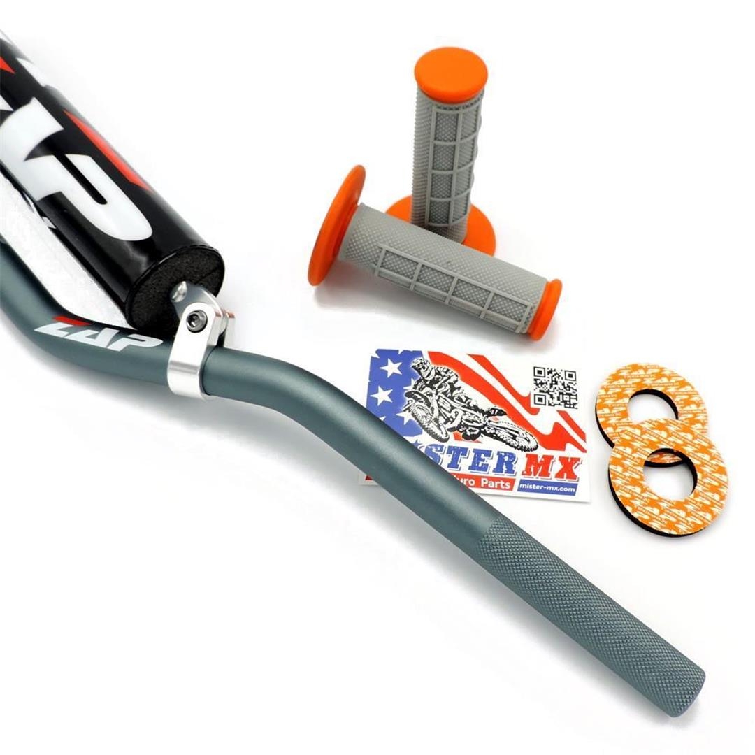 Mister-MX ZAP MX-Lenker Set 22mm Grau/Orange – aus 7075 T6 Ergal Aluminum Lenkerpolster, mit Griffen & Sticker 3