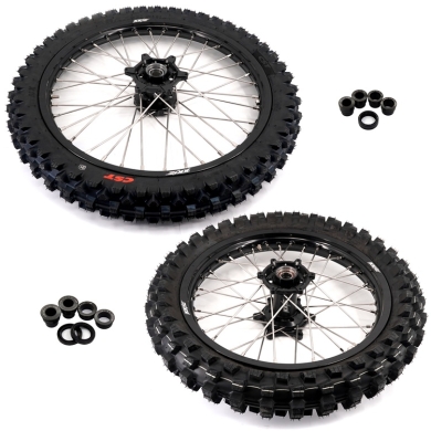 KKE Radsatz für KTM 03-, HSQ 14-, GG 21-, Stark Varg 21/19 Zoll, Schwarz, mit montierten CST MX-Reifen